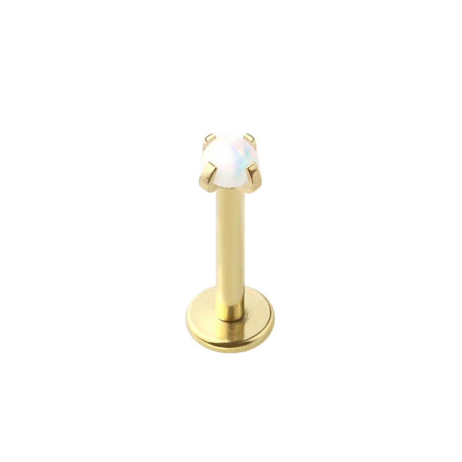 FLAT BACK PRONG SET GOLD/WHITE OPAL-16GA STUD EARRINGS