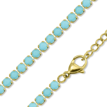 18k Gold Filled Turquoise Rhinestone Tennis Chain Necklace