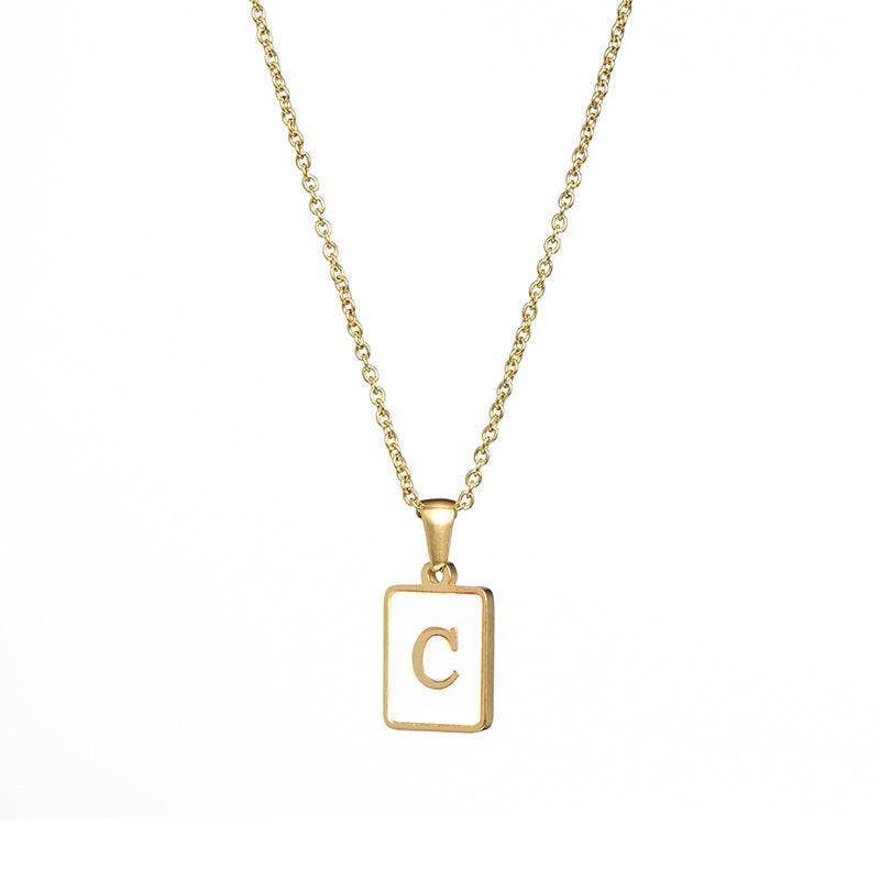 Square Initial Gold Necklace With Mother Of Pearl.