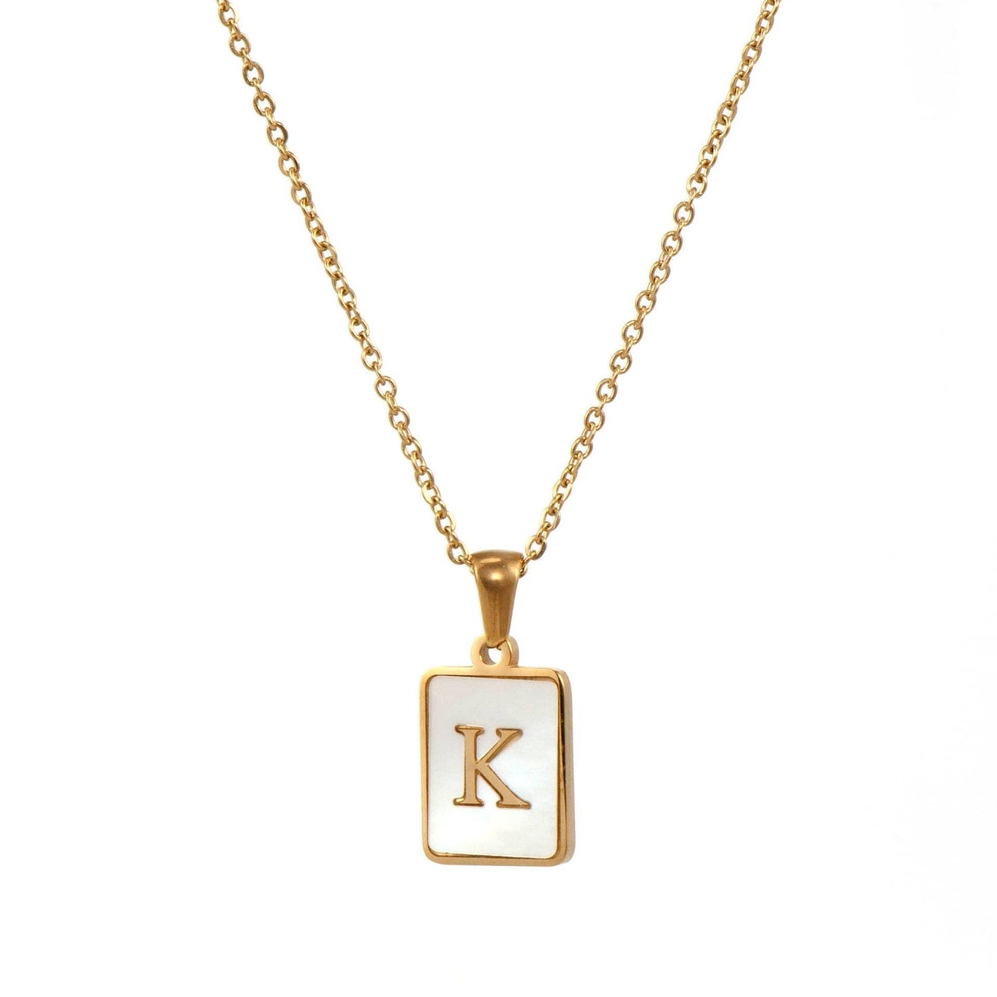 Square Initial Gold Necklace With Mother Of Pearl.
