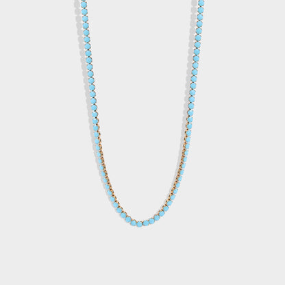 18k Gold Filled Turquoise Rhinestone Tennis Chain Necklace