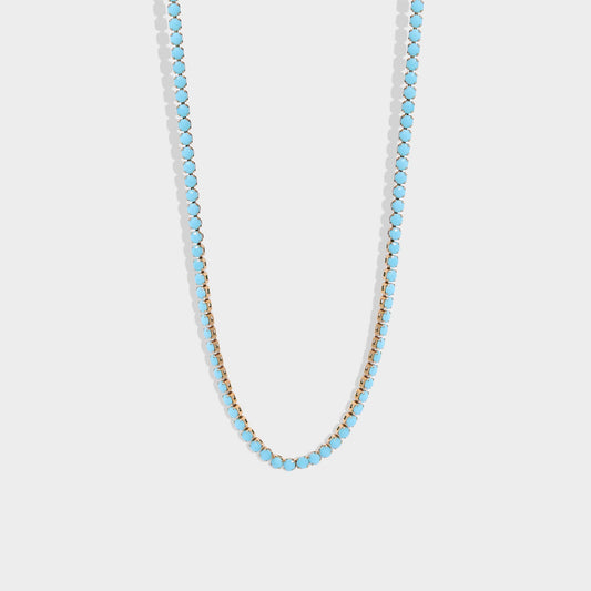 18k Gold Filled Turquoise Rhinestone Tennis Chain Necklace