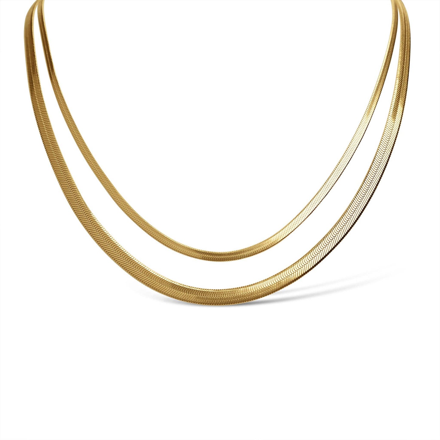 18K Gold Stainless Steel Herringbone Chain Necklace: 16" / 5.5mm
