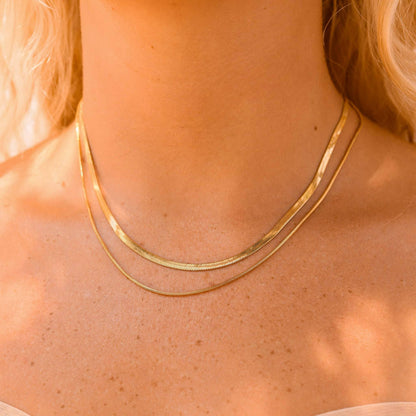 18K Gold Stainless Steel Herringbone Chain Necklace: 16" / 5.5mm