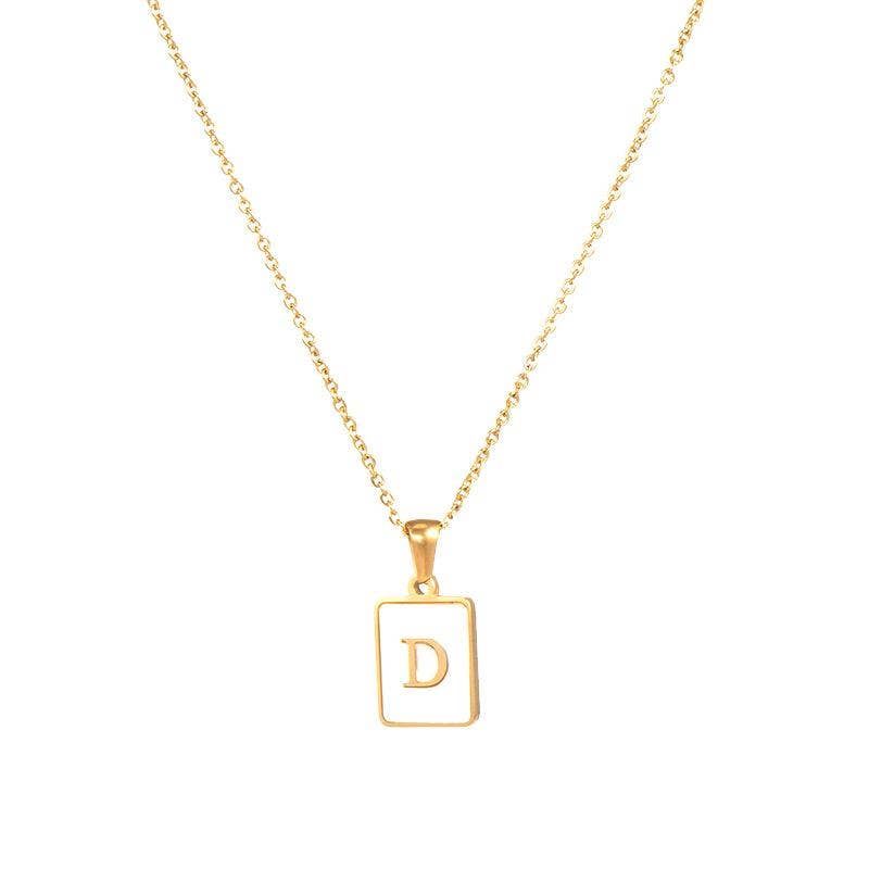 Square Initial Gold Necklace With Mother Of Pearl.