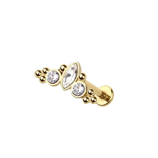 FLAT BACK CZ PAVED TRIPLE GEM WITH CLUSTER STUD EARRINGS