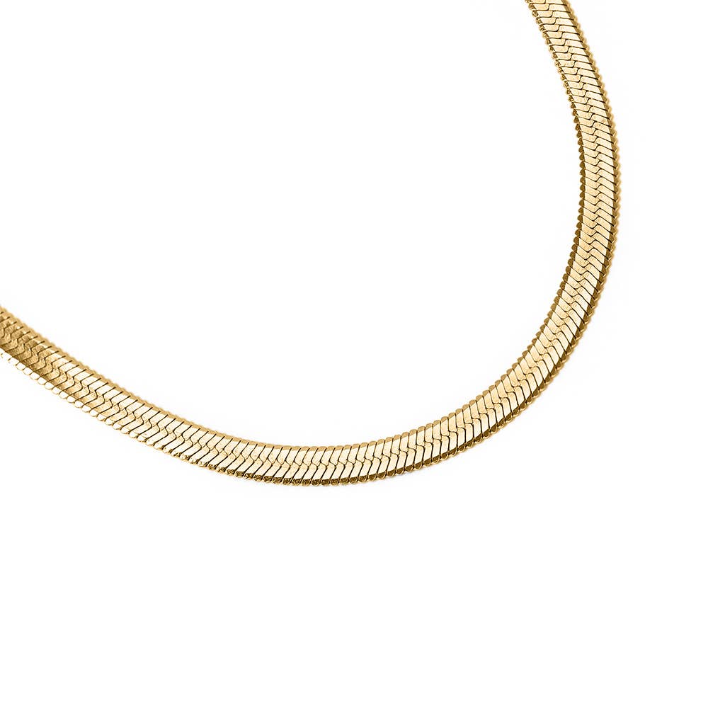 18K Gold Stainless Steel Herringbone Chain Necklace: 16" / 5.5mm