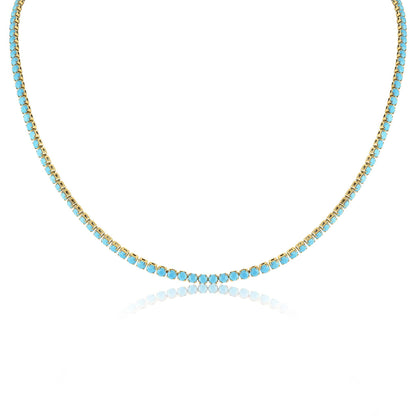 18k Gold Filled Turquoise Rhinestone Tennis Chain Necklace