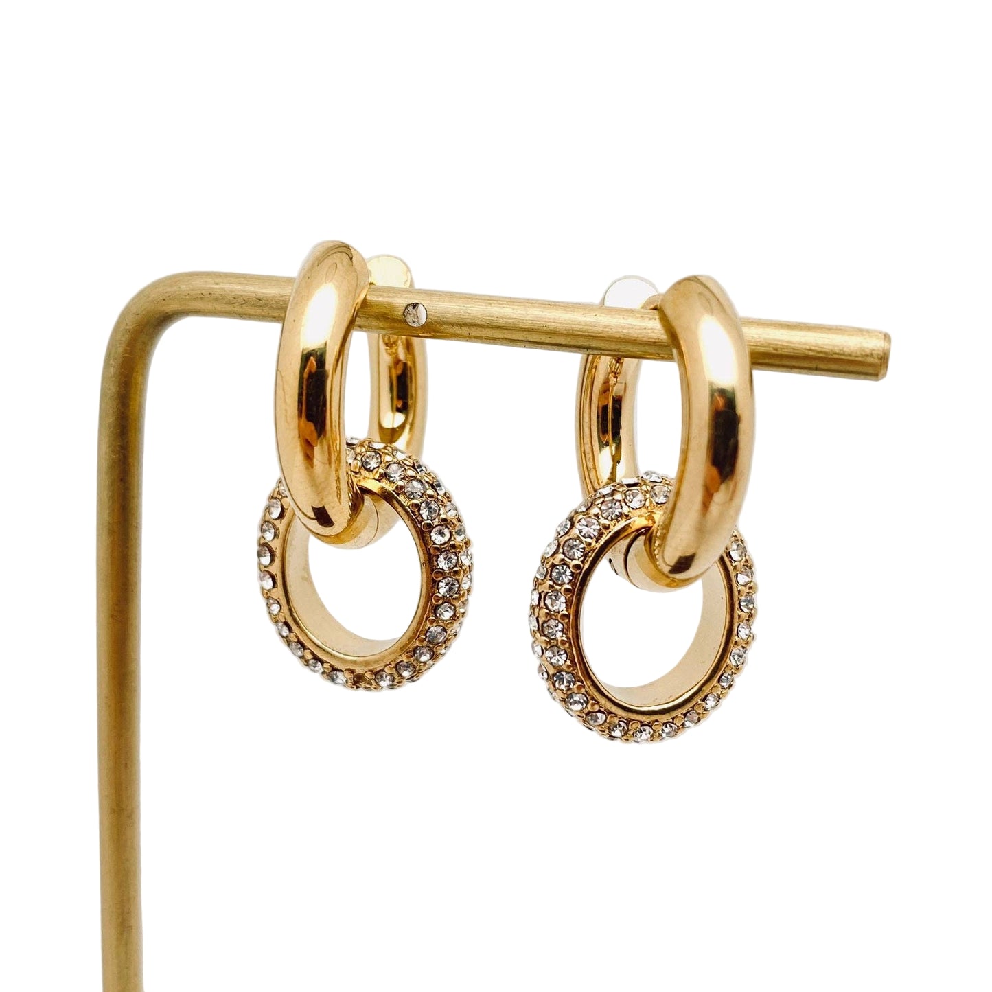 GORGEOUS GOLD HUGGIES WITH INTERCHANGEABLE PAVED DANGLE HOOPS