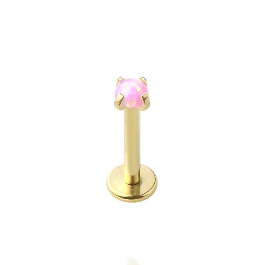 FLAT BACK PRONG SET GOLD/PINK OPAL-16GA STUD EARRINGS