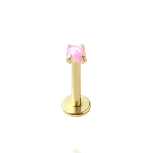 FLAT BACK PRONG SET GOLD/PINK OPAL-16GA STUD EARRINGS