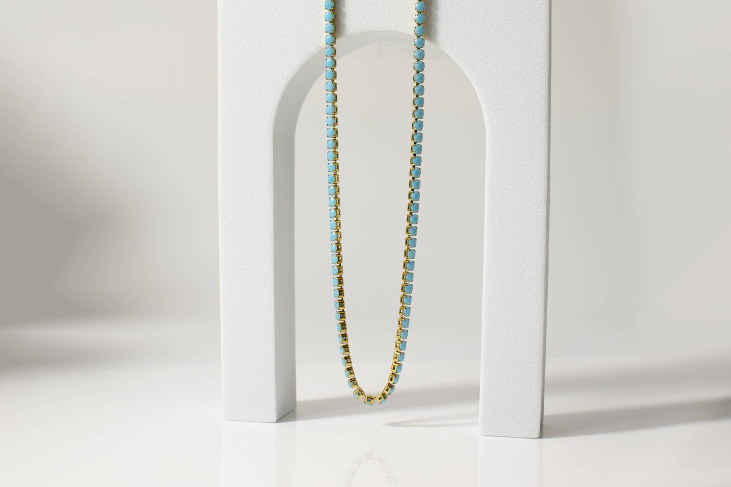 18k Gold Filled Turquoise Rhinestone Tennis Chain Necklace