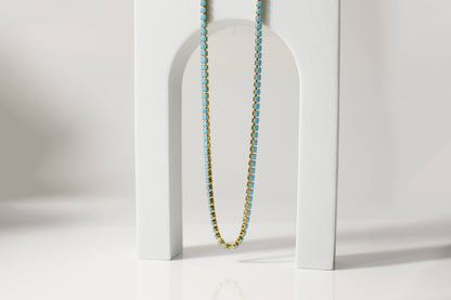 18k Gold Filled Turquoise Rhinestone Tennis Chain Necklace