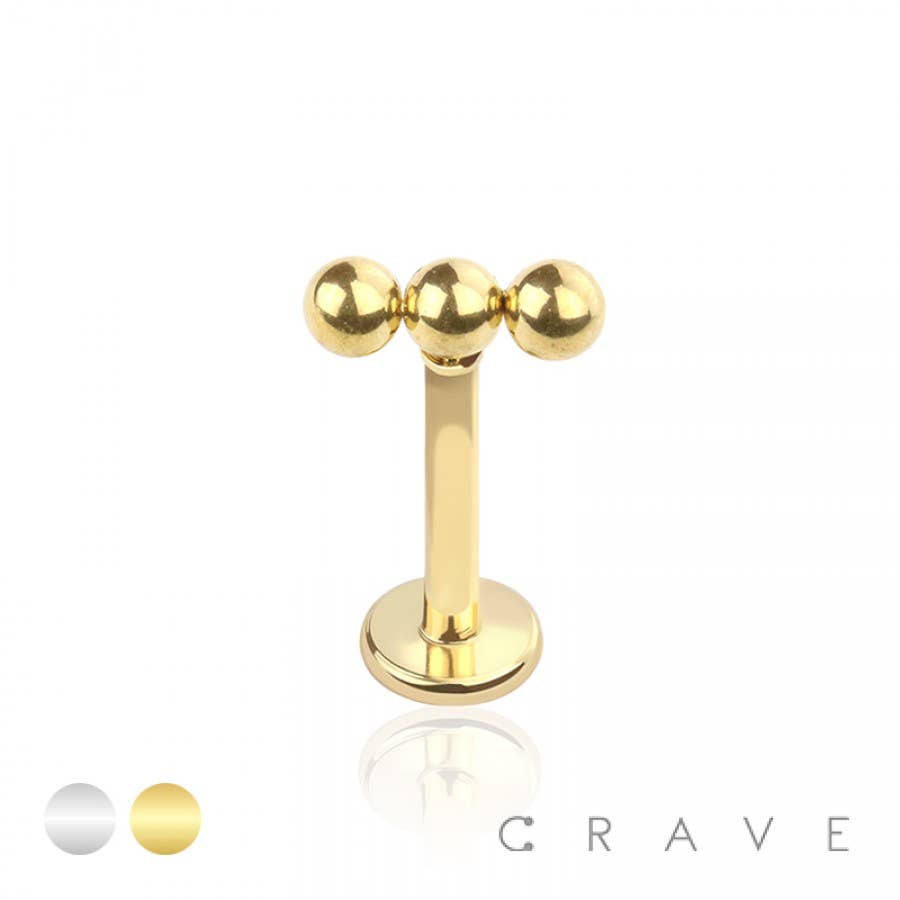 FLAT BACK DAINTY THREE BEAD STUD EARRINGS