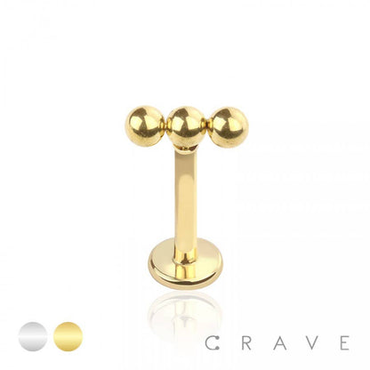 FLAT BACK DAINTY THREE BEAD STUD EARRINGS