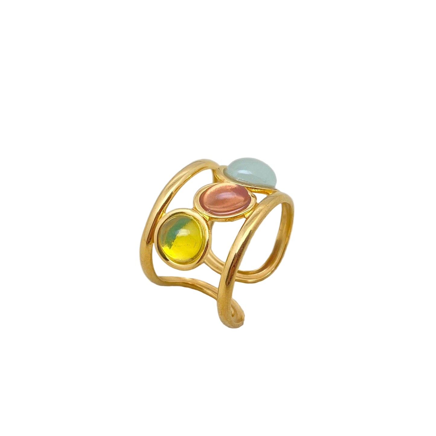 3 Color Gemstone Adjustable Ring