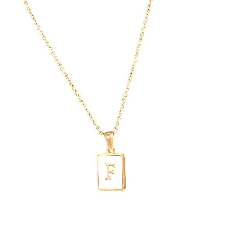 Square Initial Gold Necklace With Mother Of Pearl.