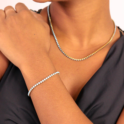 18k Gold Filled Turquoise Rhinestone Tennis Chain Necklace