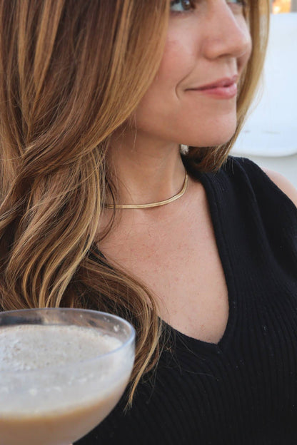 18K Gold Stainless Steel Herringbone Chain Necklace: 16" / 5.5mm