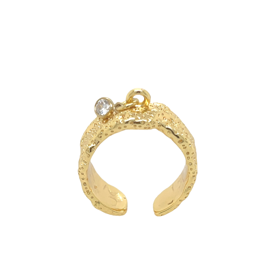 Gold Adjustable Ring With Charm