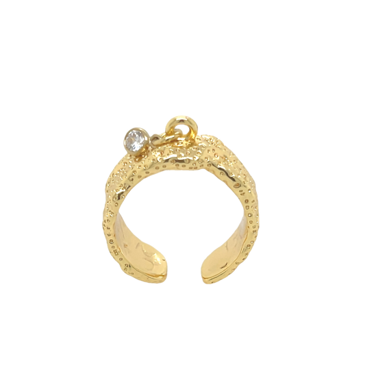 Gold Adjustable Ring With Charm