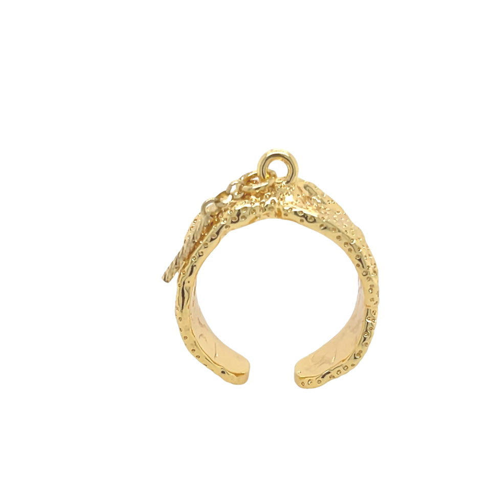 Gold Adjustable Ring With Charm