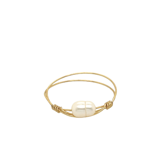 Gold Filled Hand Wire Wrapped Ring With Fresh Water Pearl