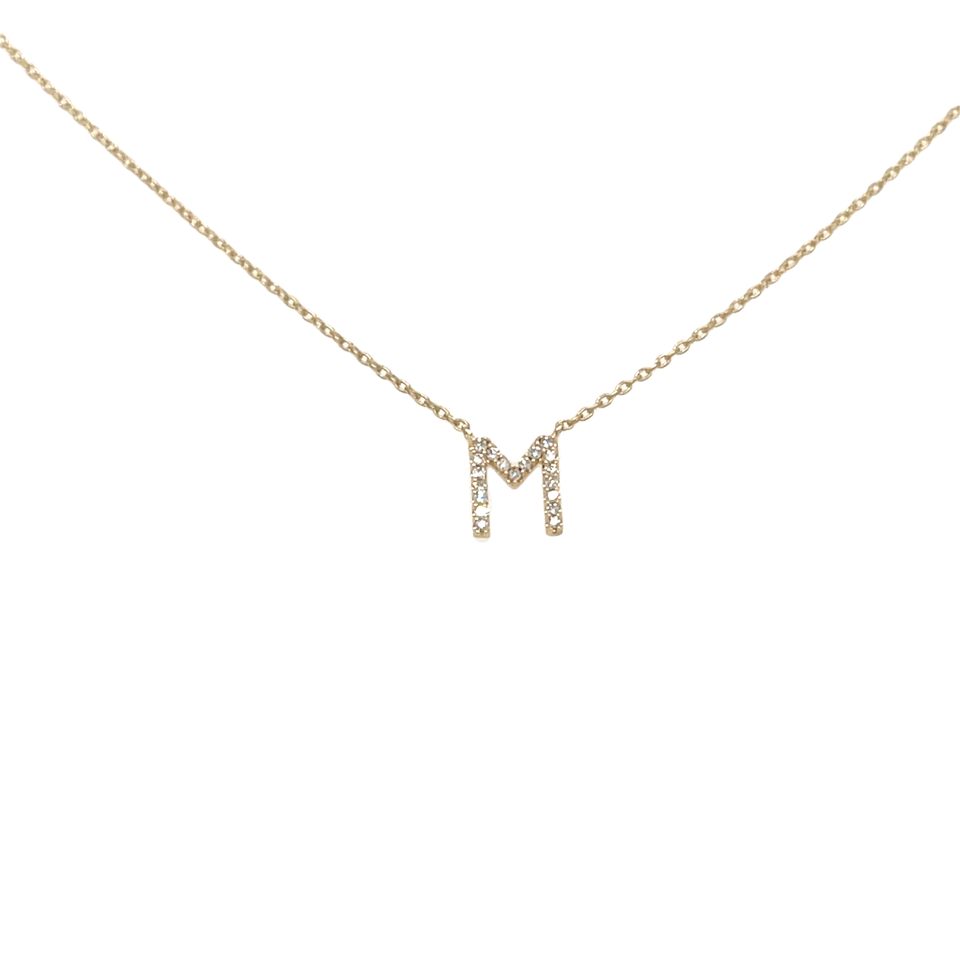 14K Yellow Gold Initial Diamond Necklace