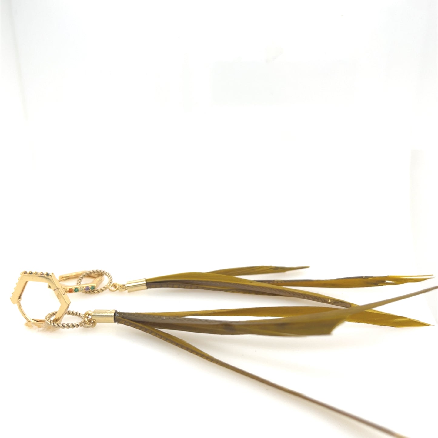 Hand made sage green feather and gold earrings.