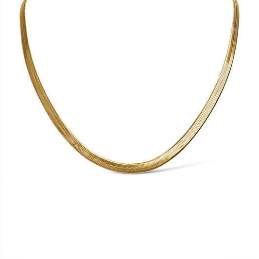 18K Gold Stainless Steel Herringbone Chain Necklace: 16" / 5.5mm