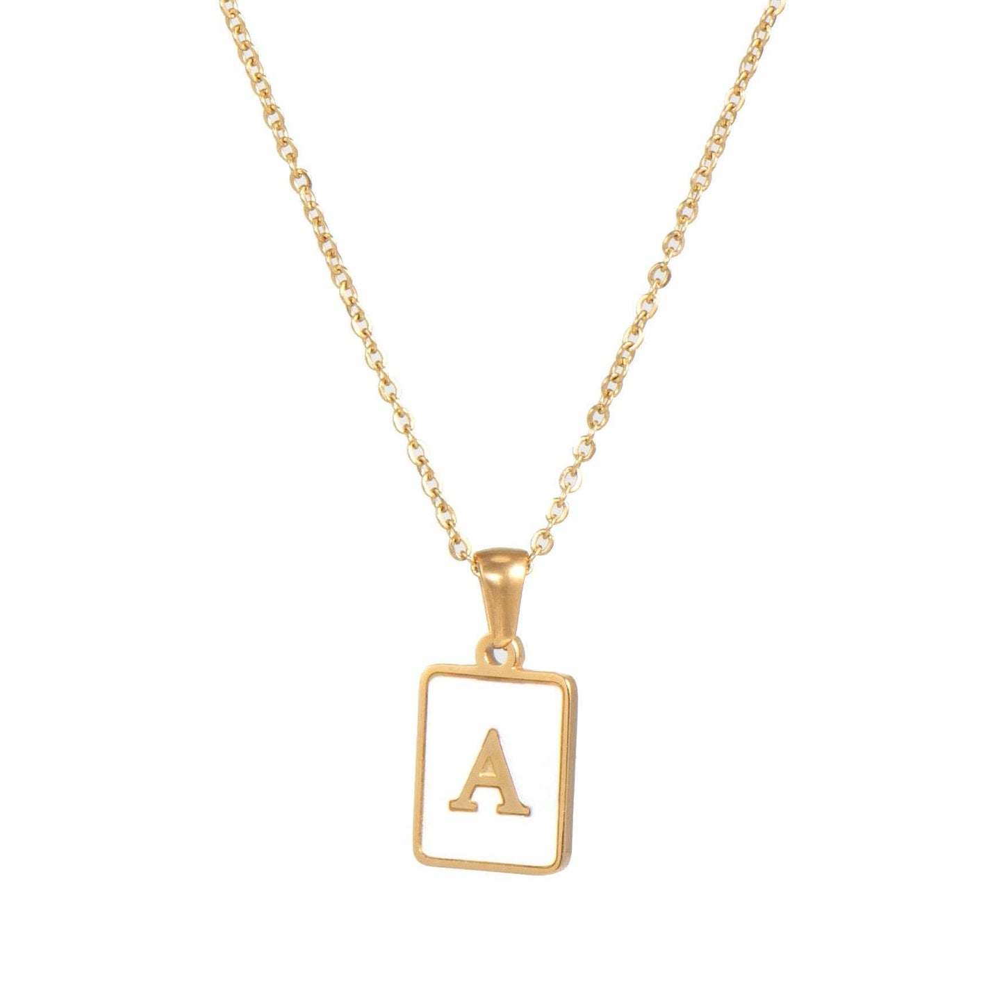 Square Initial Gold Necklace With Mother Of Pearl.