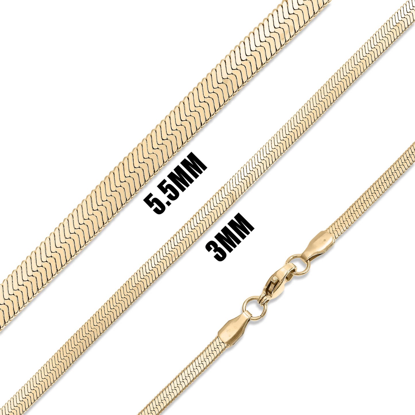 18K Gold Stainless Steel Herringbone Chain Necklace: 16" / 5.5mm