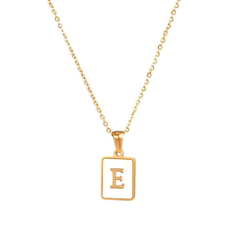 Square Initial Gold Necklace With Mother Of Pearl.