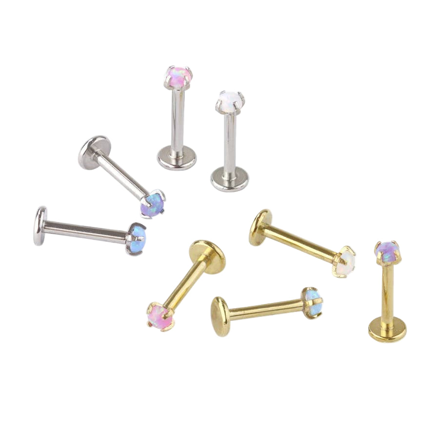 FLAT BACK PRONG SET GOLD/PINK OPAL-16GA STUD EARRINGS