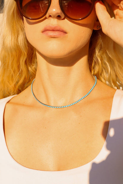 18k Gold Filled Turquoise Rhinestone Tennis Chain Necklace