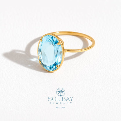 14K Solid Gold Blue Topaz Ring