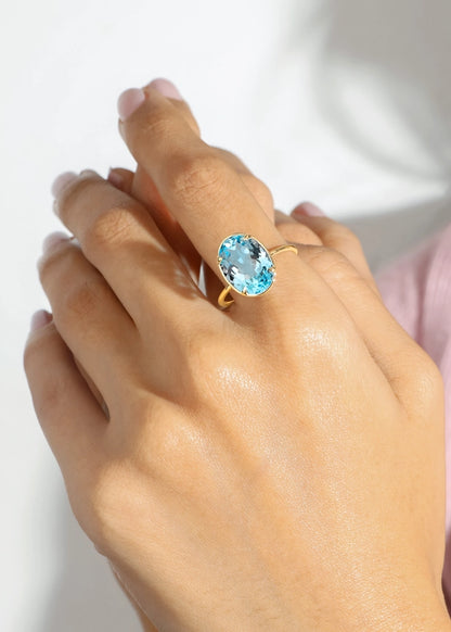 14K Solid Gold Blue Topaz Ring