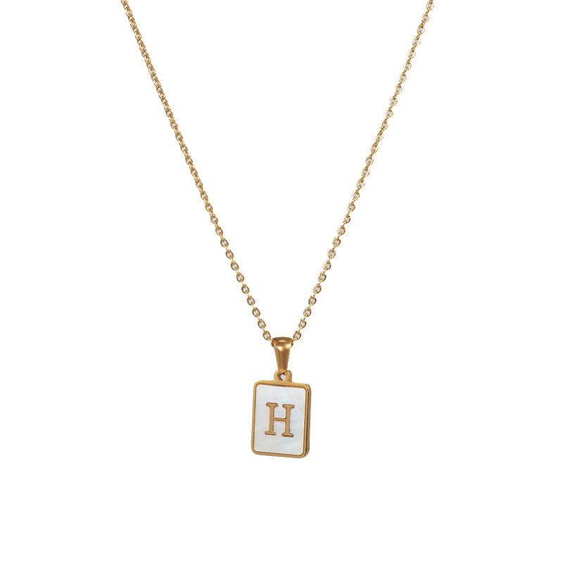Square Initial Gold Necklace With Mother Of Pearl.