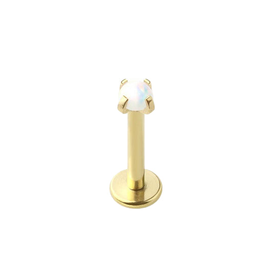 FLAT BACK PRONG SET GOLD/WHITE OPAL-16GA STUD EARRINGS
