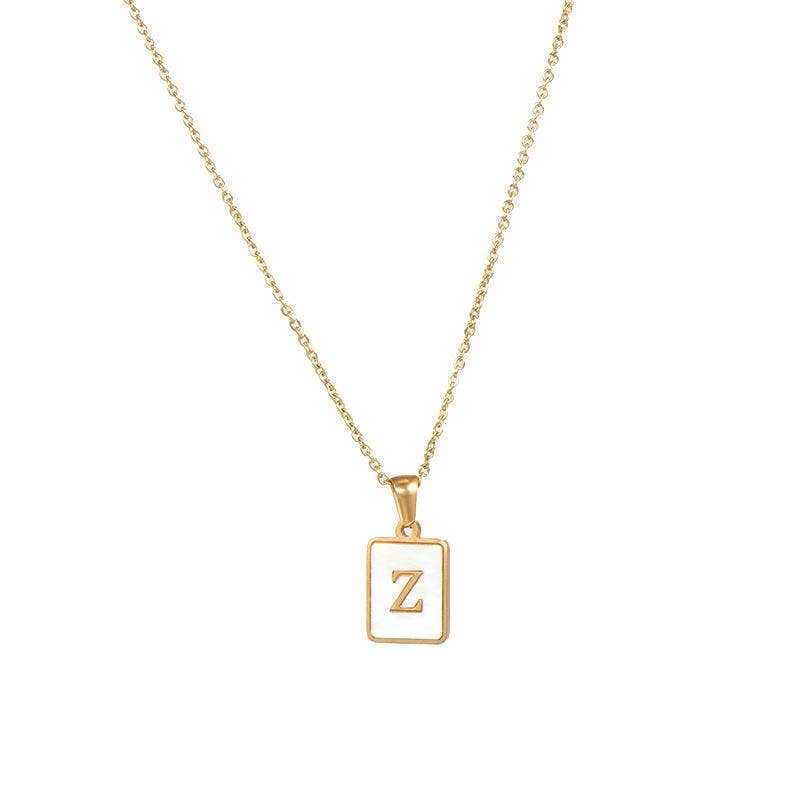 Square Initial Gold Necklace With Mother Of Pearl.