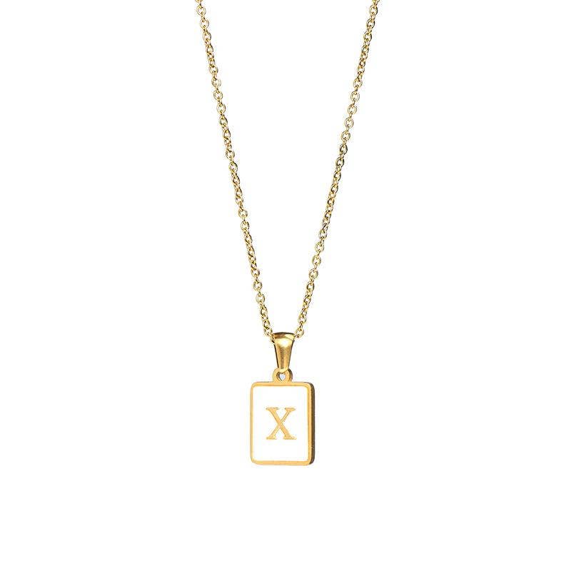 Square Initial Gold Necklace With Mother Of Pearl.