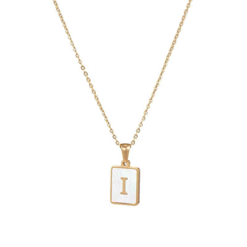 Square Initial Gold Necklace With Mother Of Pearl.