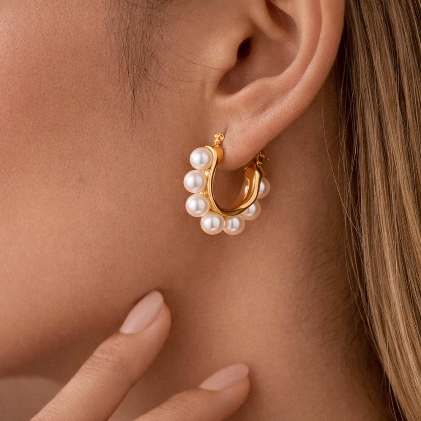 Pearl Dotted Hoops