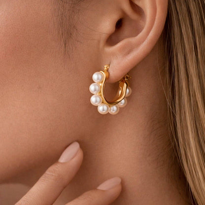 Pearl Dotted Hoops