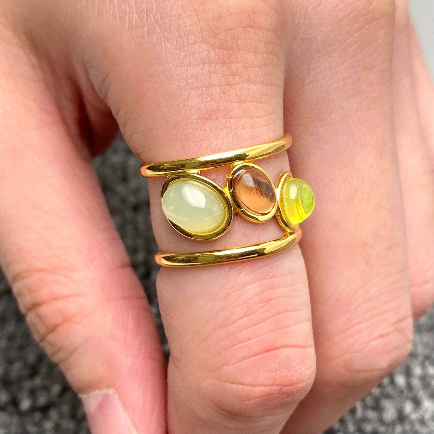 3 Color Gemstone Adjustable Ring