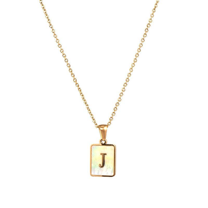 Square Initial Gold Necklace With Mother Of Pearl.