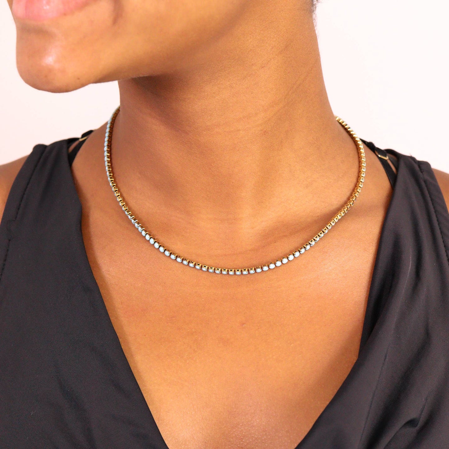 18k Gold Filled Turquoise Rhinestone Tennis Chain Necklace