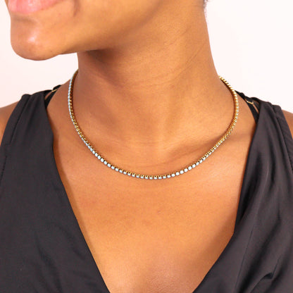 18k Gold Filled Turquoise Rhinestone Tennis Chain Necklace